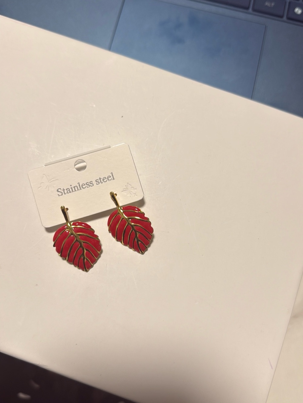 Red Leaf Stainless Steel Drop Earrings
